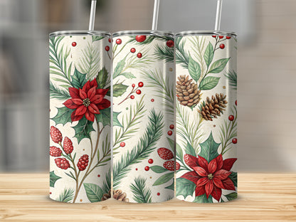 Festive Christmas Floral and Pinecones Design Tumbler