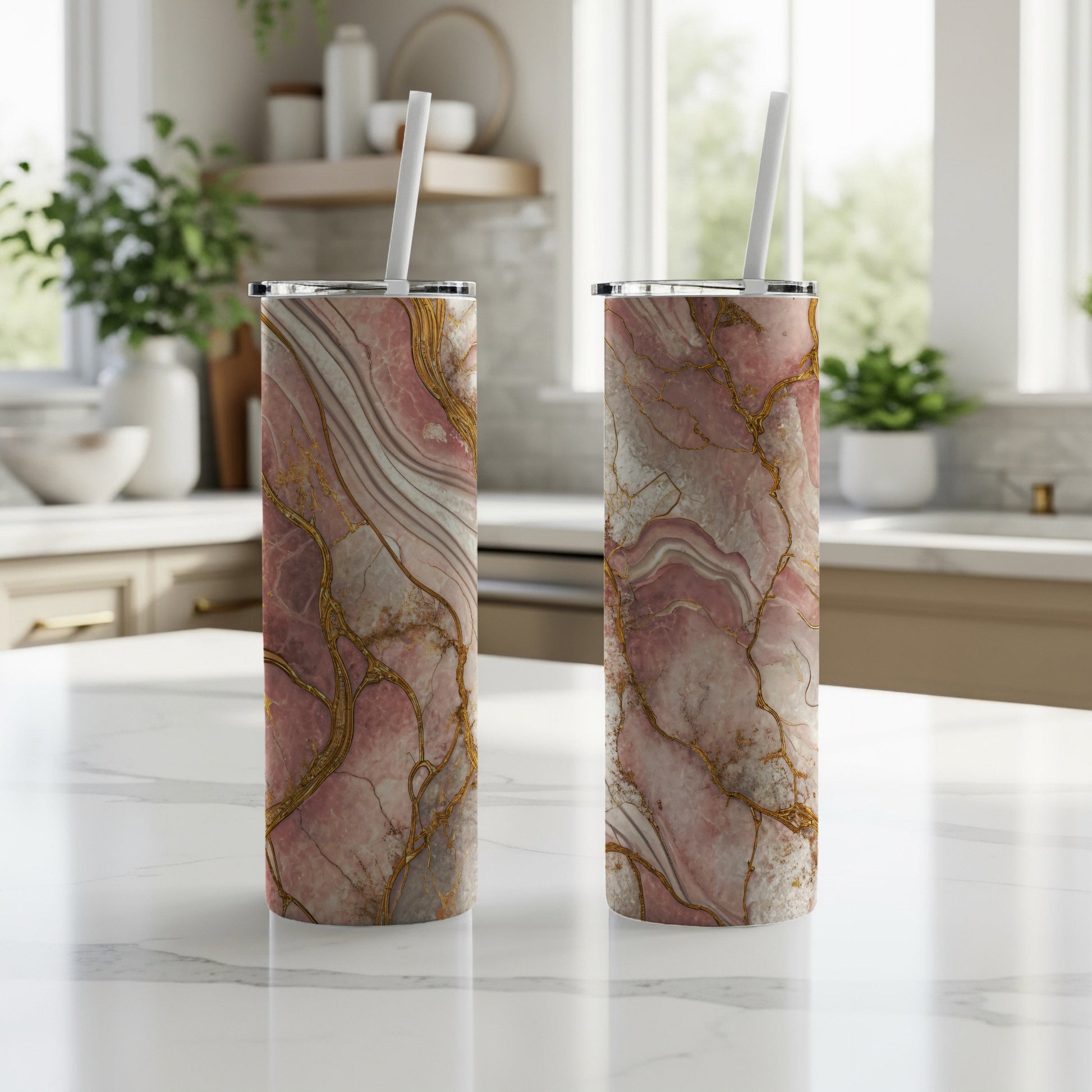 Elegant Pink Marble Design Stainless Steel Tumbler