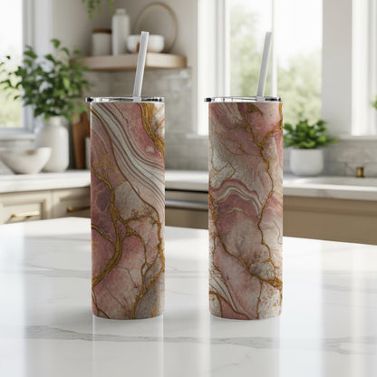 Elegant Pink Marble Design Stainless Steel Tumbler