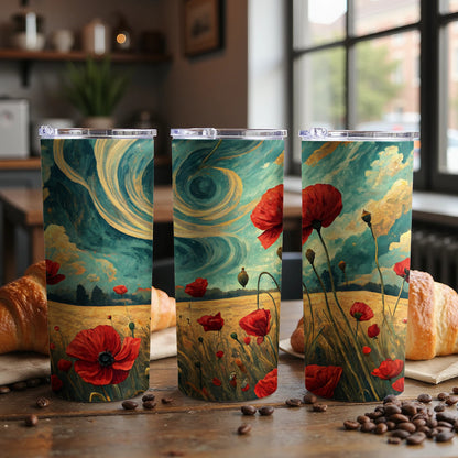Artistic Poppy Field Scenic Tumbler Cup with Lid