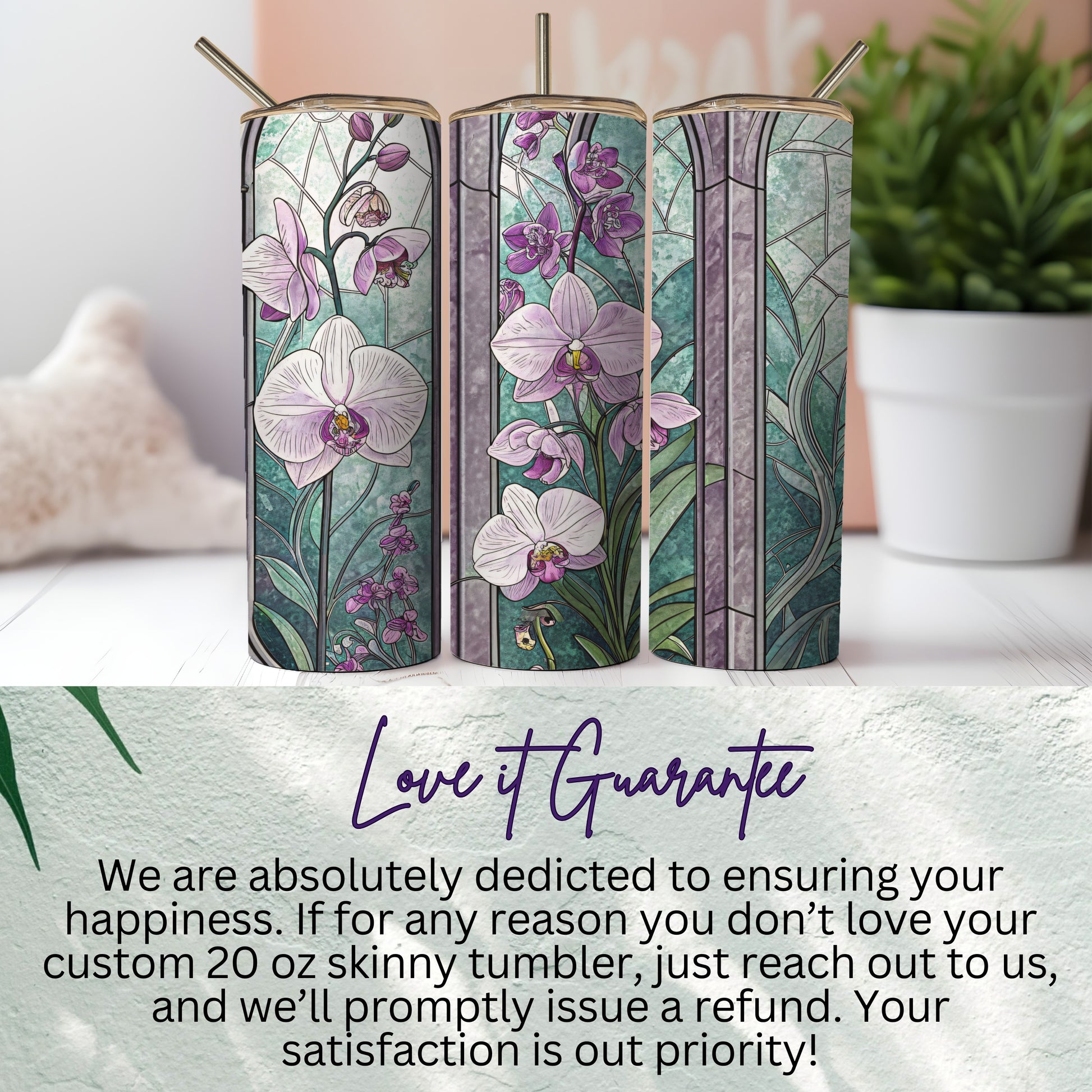 Stained Glass Orchid Florals Design Premium Style - Walk Greener