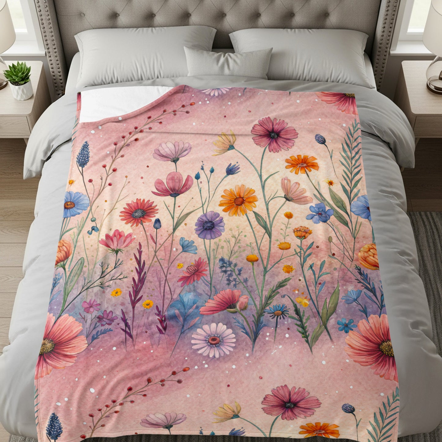 Floral Fantasy A Watercolor Dream Velveteen Plush Blankets - Walk Greener
