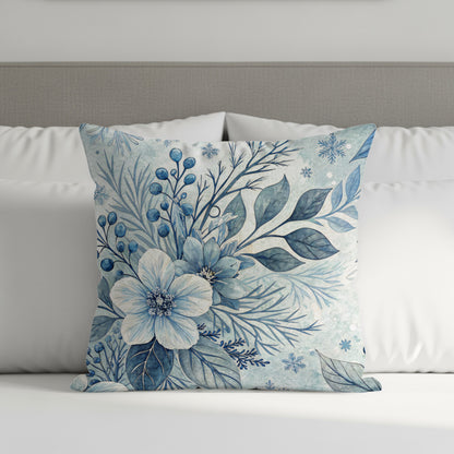 Elegant Blue and White Floral Decorative Pillow Cover