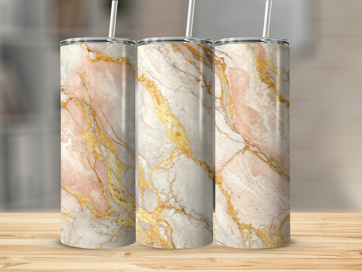 Elegant Pink Marble Gold Vein Tall Drink Tumbler