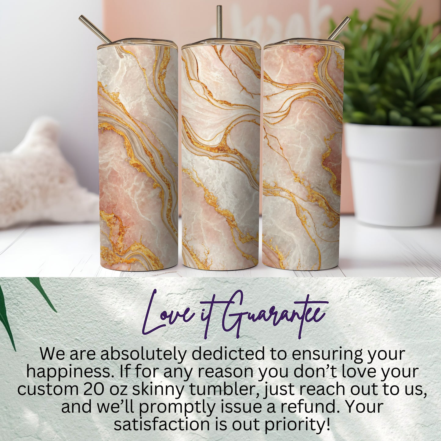 Custom 20 oz Skinny Tumbler with Marble Design