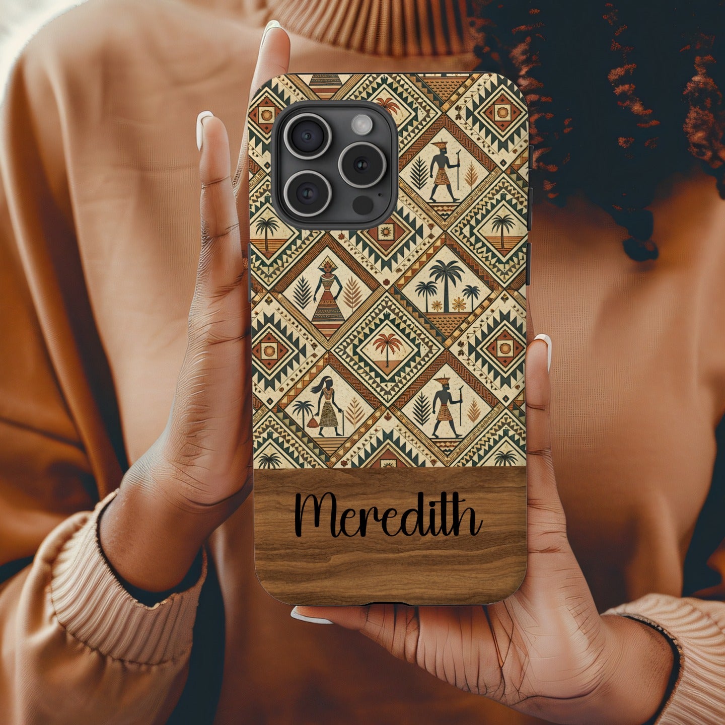 Artistic Egyptian Pattern Phone Case with Custom Name Option - Walk Greener