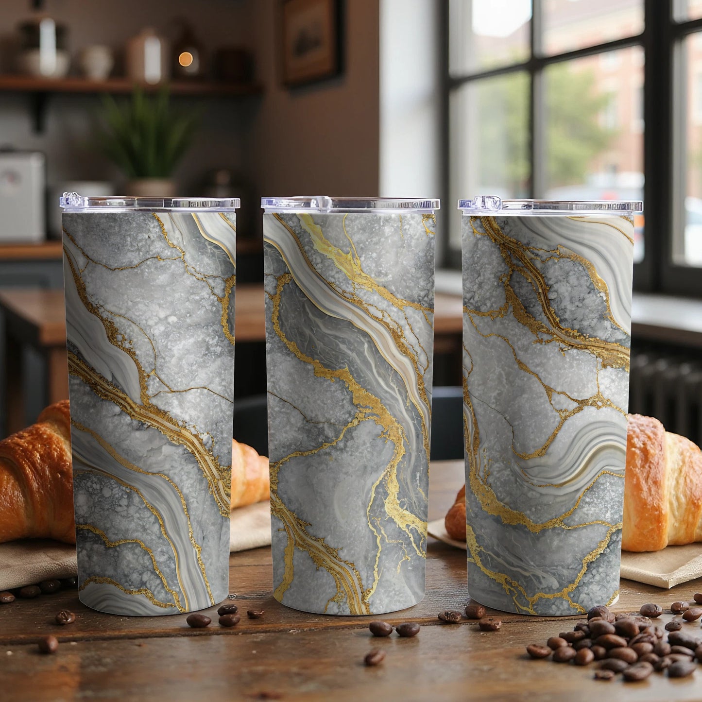 Elegant Abstract Gold and Grey Patterned Tumbler