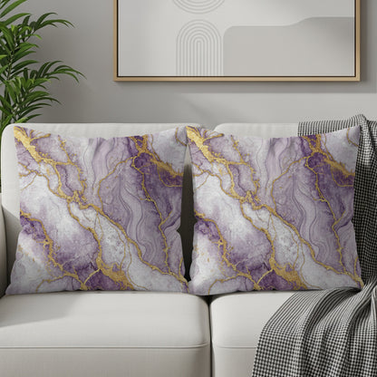 Elegant Purple Gold Accent Abstract Swirl Decorative Floral Throw Pillows - Walk Greener