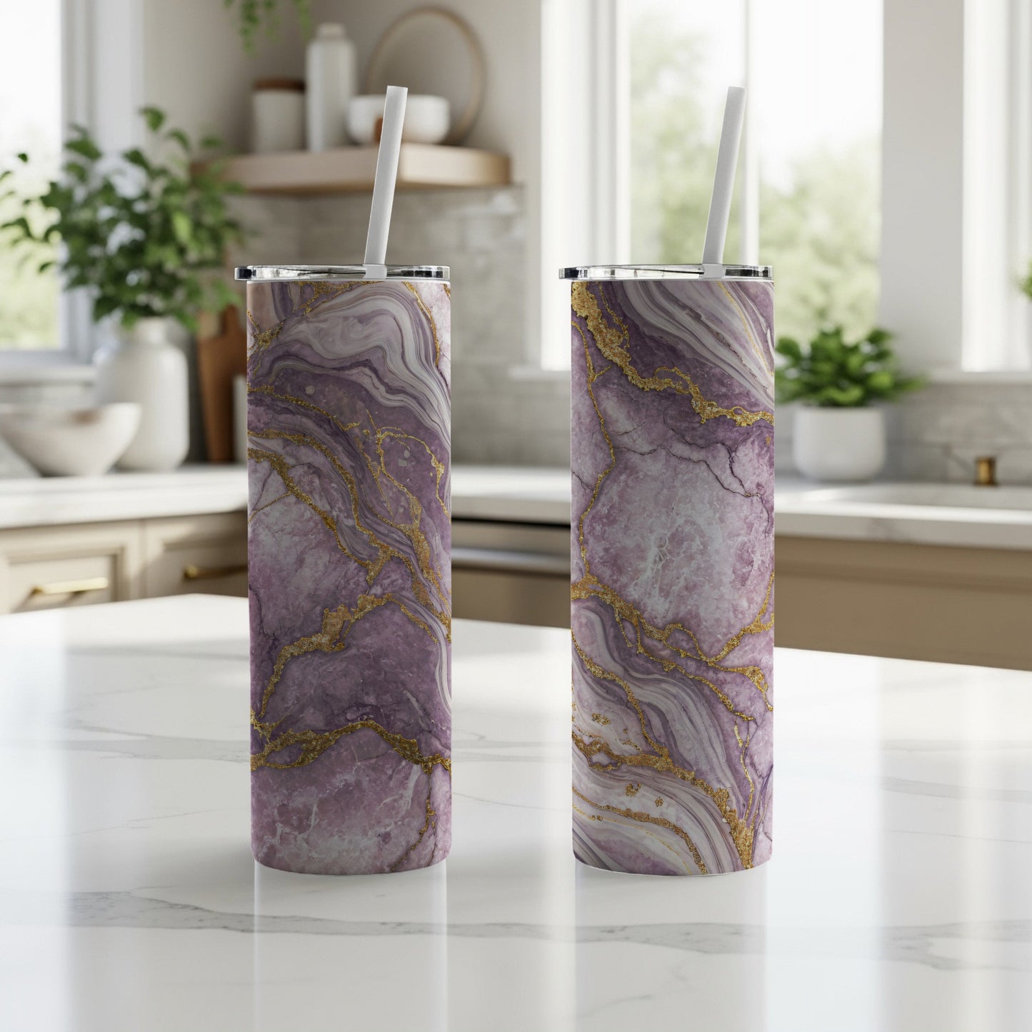 Purple and Gold Swirl Design Stainless Steel Tumbler