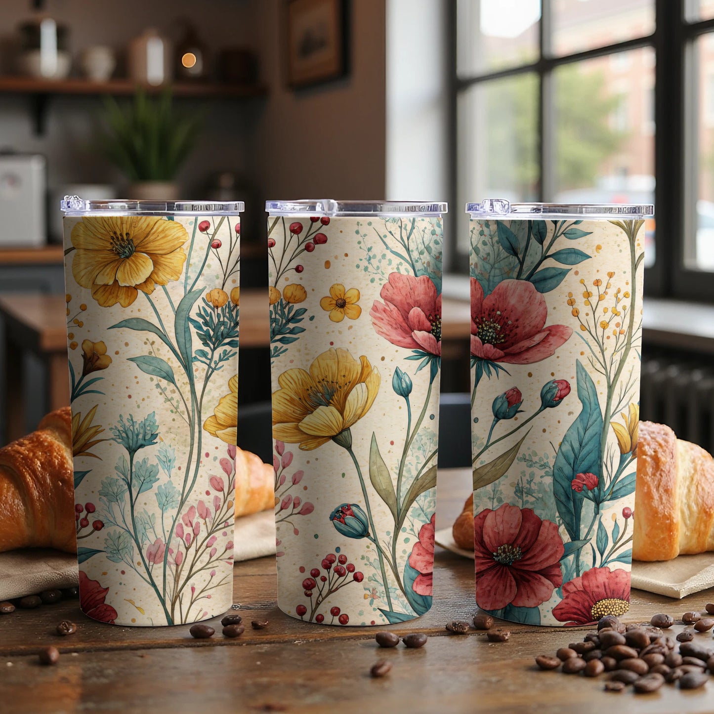 Watercolor Floral Pattern Lovely Blossoms 20 oz Skinny Tumbler - Walk Greener