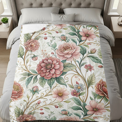 Elegant Botanical Garden Inspired Floral Art Design Velveteen Plush Blankets - Walk Greener