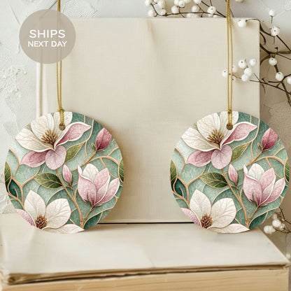 Elegant Floral Round Ornaments Set Ships Next Day