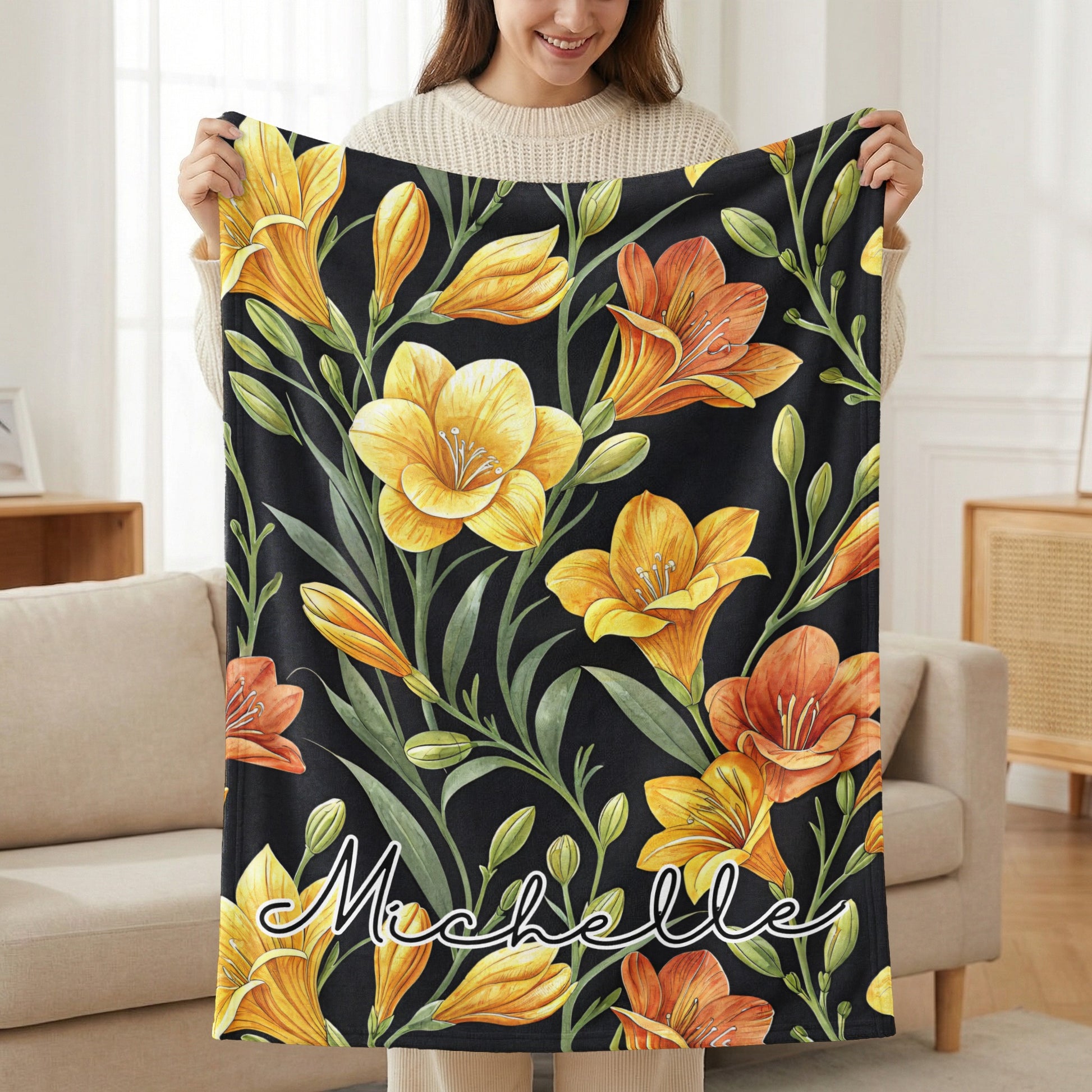 Michelle Floral Print Throw Blanket for Cozy Home Decor