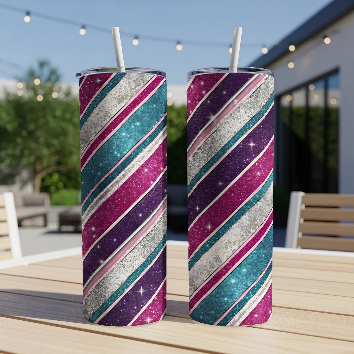 Colorful Diagonal Stripes Sparkling Design Pattern Tumbler - Walk Greener