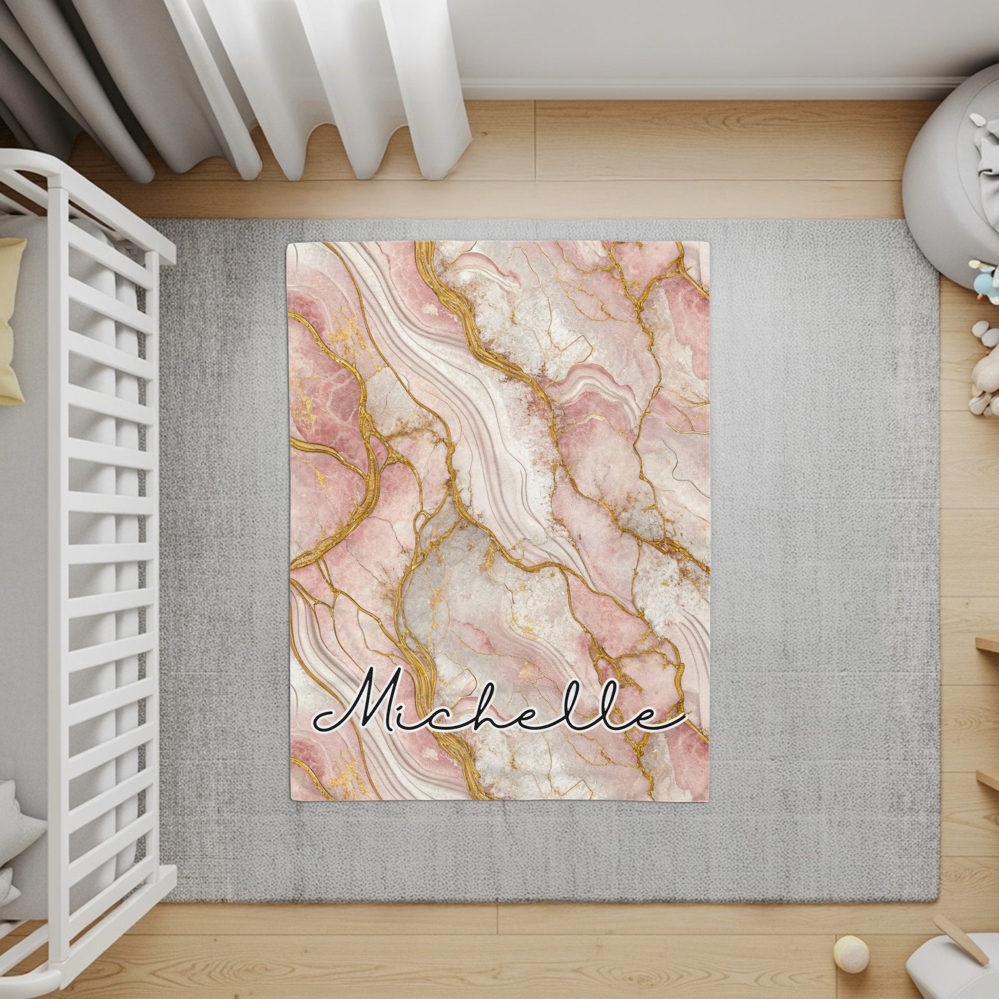 Pink Gold Marble Effect Custom Name Blanket Personalized - Walk Greener