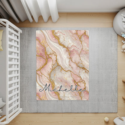 Pink Gold Marble Effect Custom Name Blanket Personalized - Walk Greener