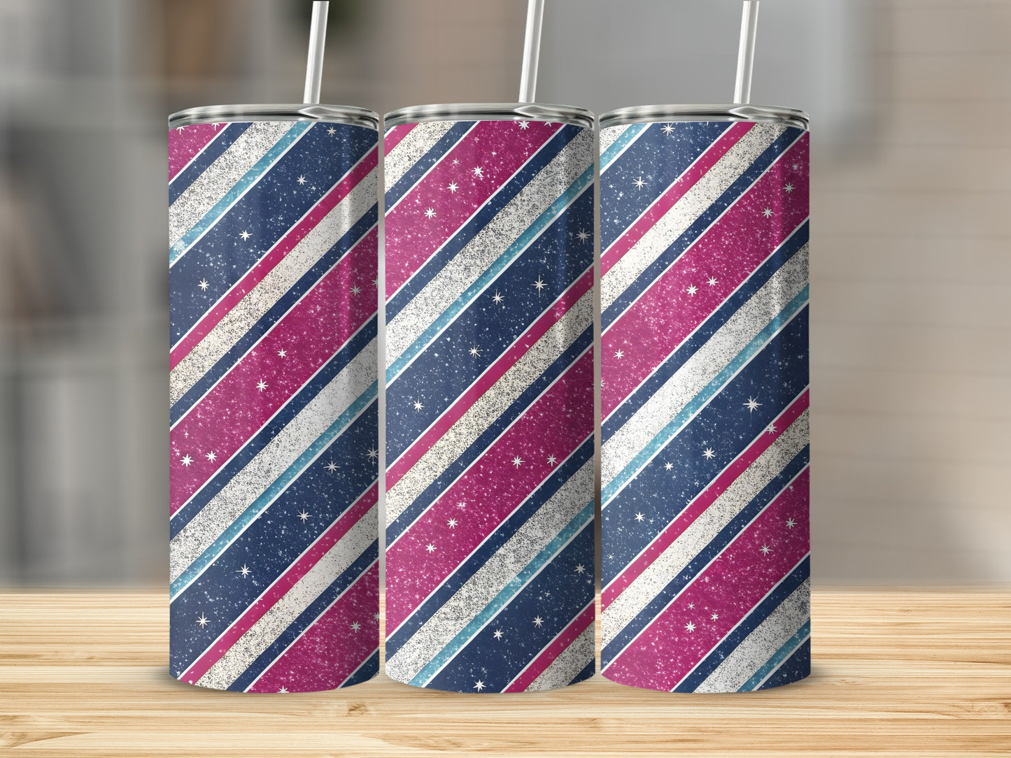 Stripped Stars Pattern Blue and Pink Design Tumbler - Walk Greener