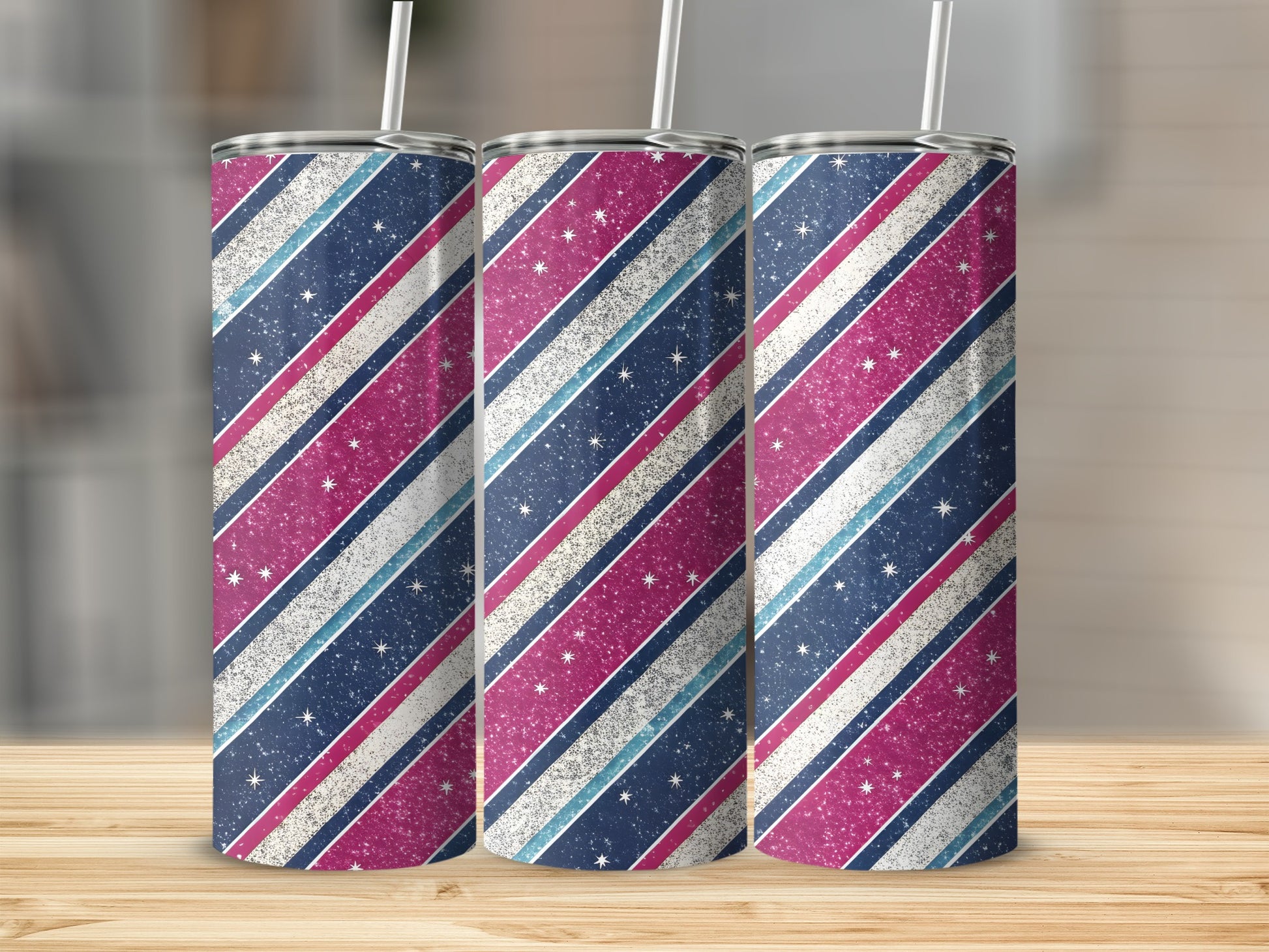 Stripped Stars Pattern Blue and Pink Design Tumbler - Walk Greener