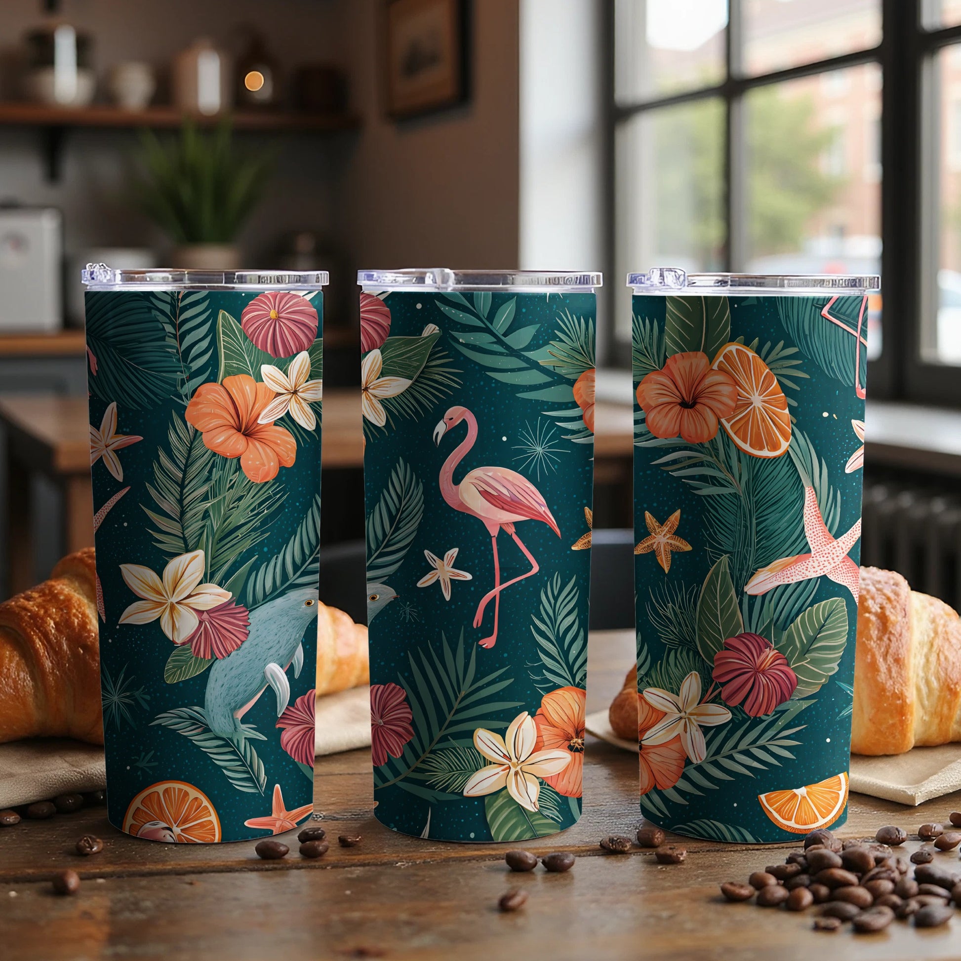 Tropical Floral and Flamingo Insulated Tumbler Cup