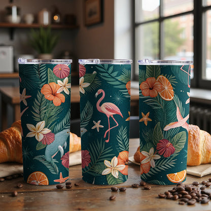 Tropical Floral and Flamingo Insulated Tumbler Cup