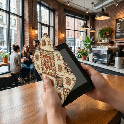 Geometric Design Tablet Sleeve in Cafe Setting