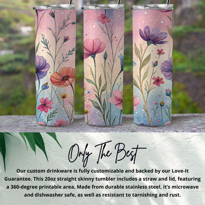 Watercolor Flowers Garden Aesthetic Art 20 oz Skinny Tumbler - Walk Greener