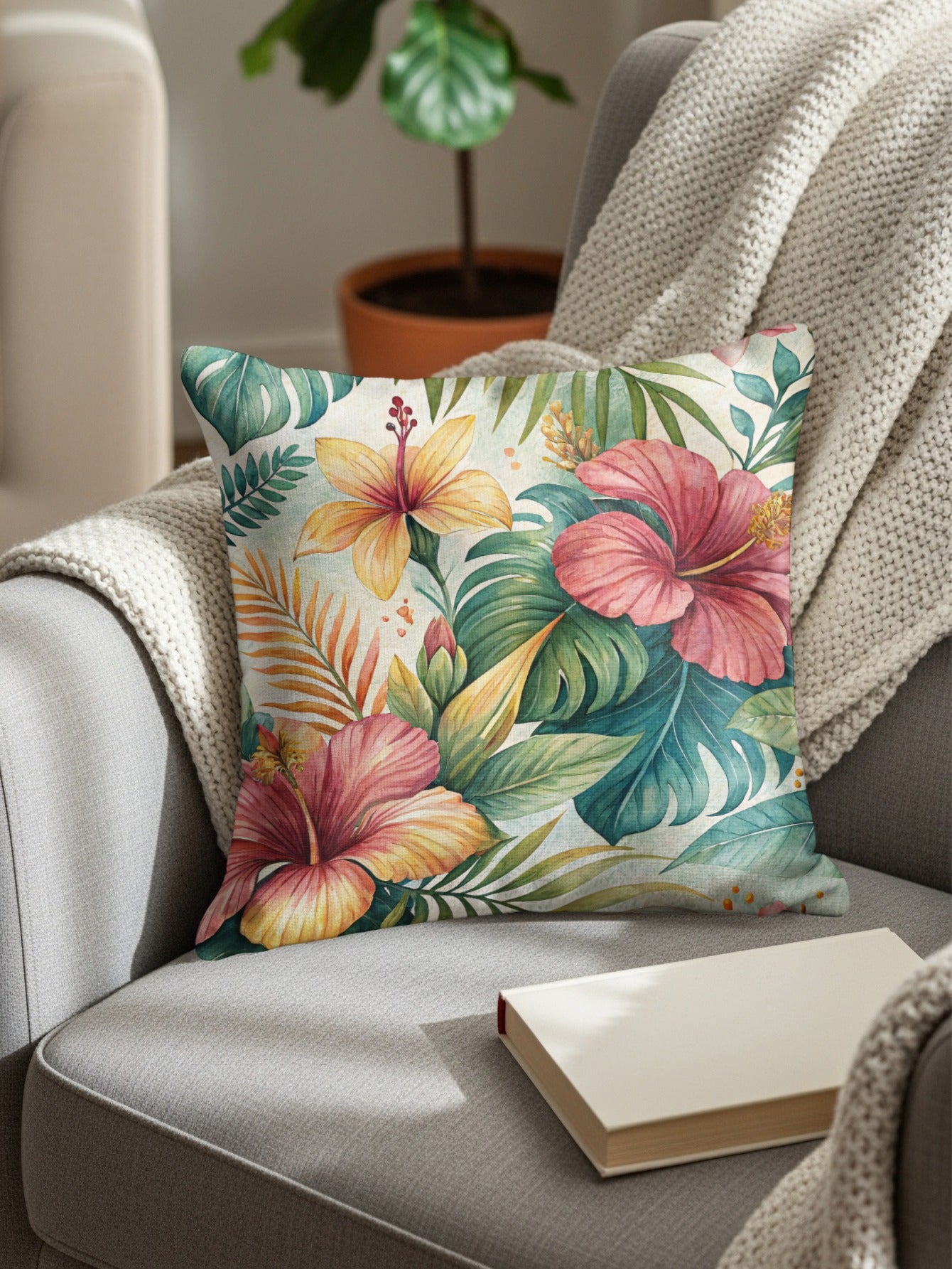 Tropical Watercolor Flower Pattern Design Pillows & Pillow Cases - Walk Greener