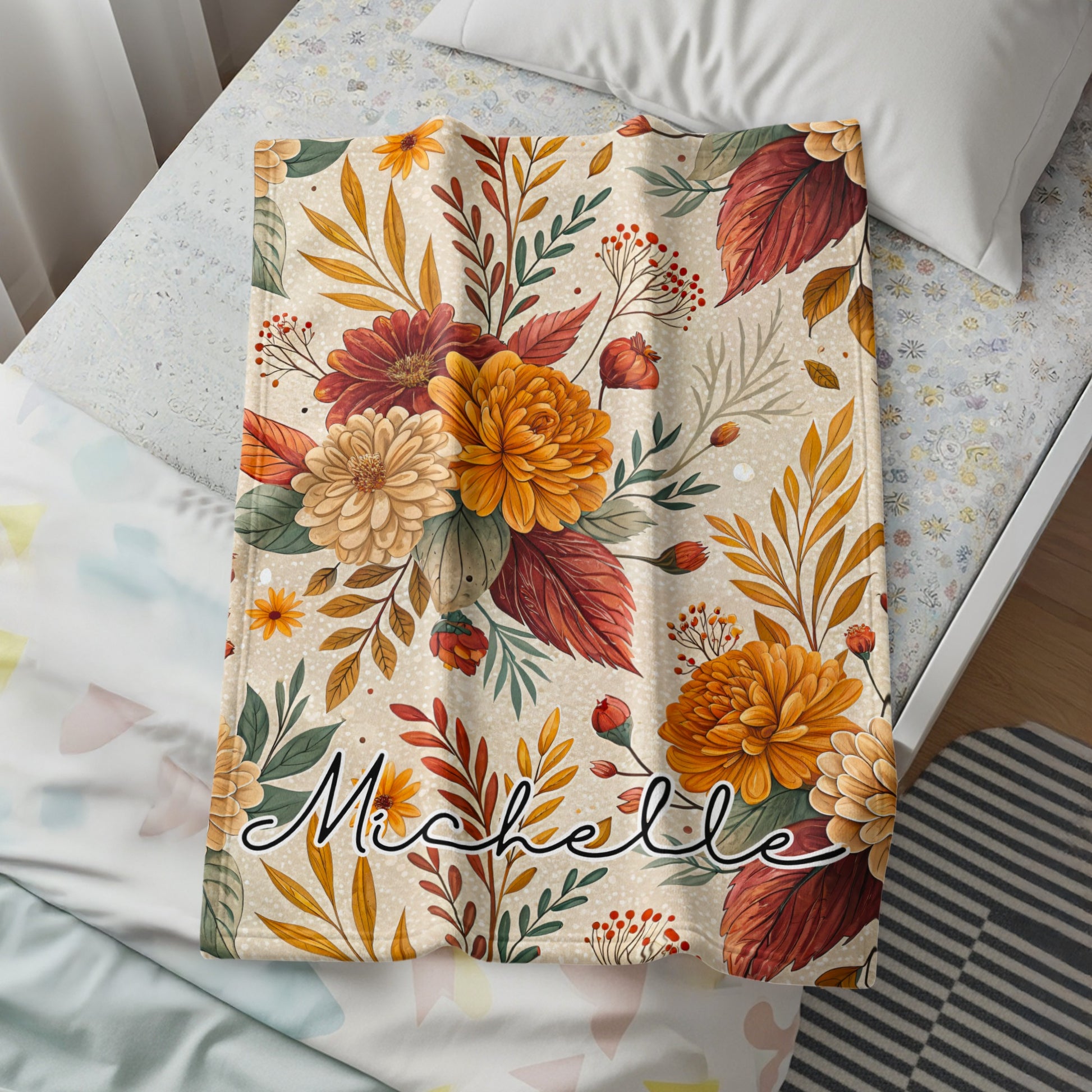 Personalized Floral Blanket with Michelle Name Design