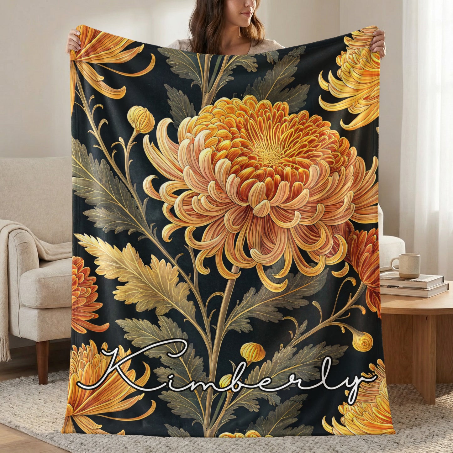 Custom Name with Floral Print Personalized Blanket - Walk Greener