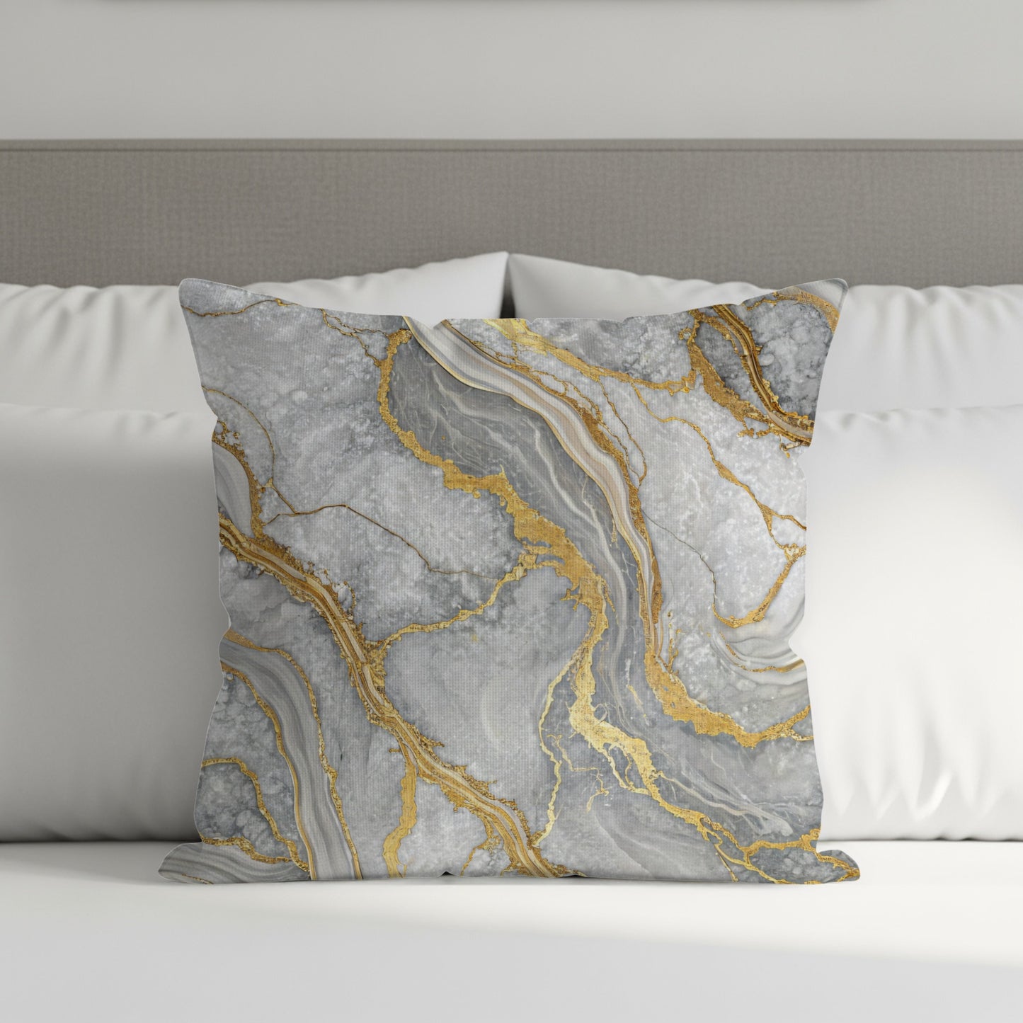 Golden and Gray Marble Design Luxury Throw Pillow
