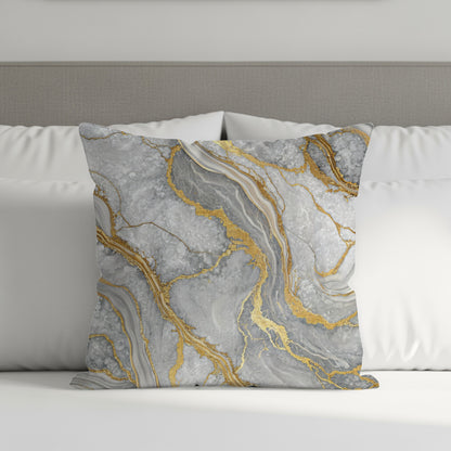 Golden and Gray Marble Design Luxury Throw Pillow