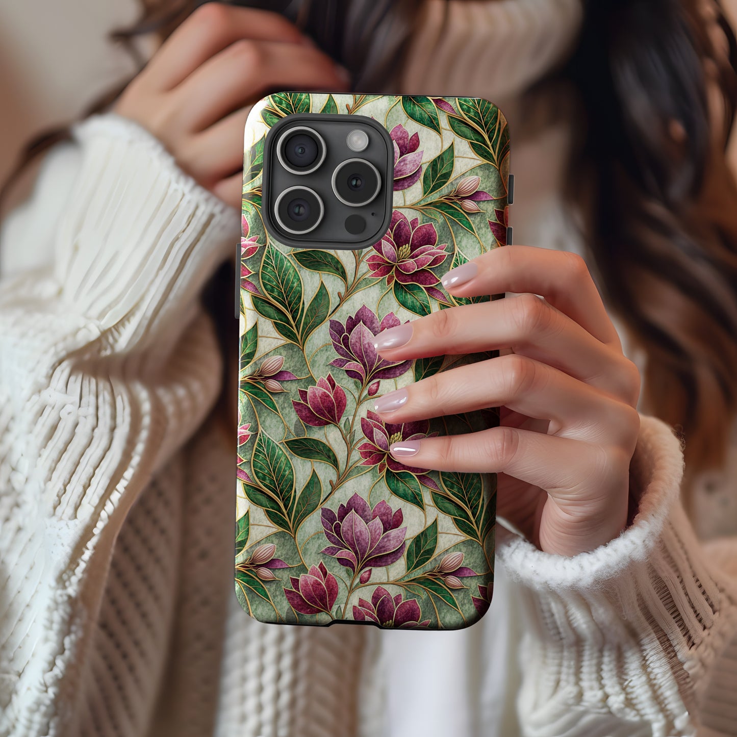 Floral Pattern Phone Case with Pink Blooms Design