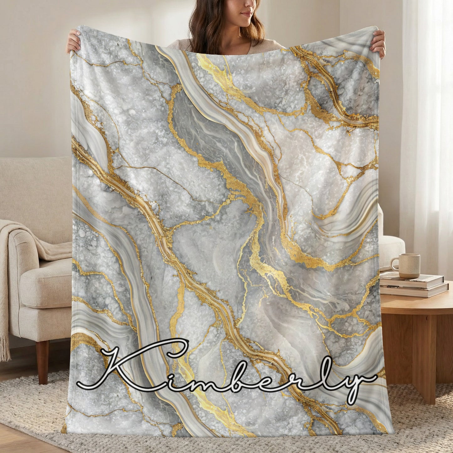 Custom Marble Pattern Throw Blanket with Name Kimberly
