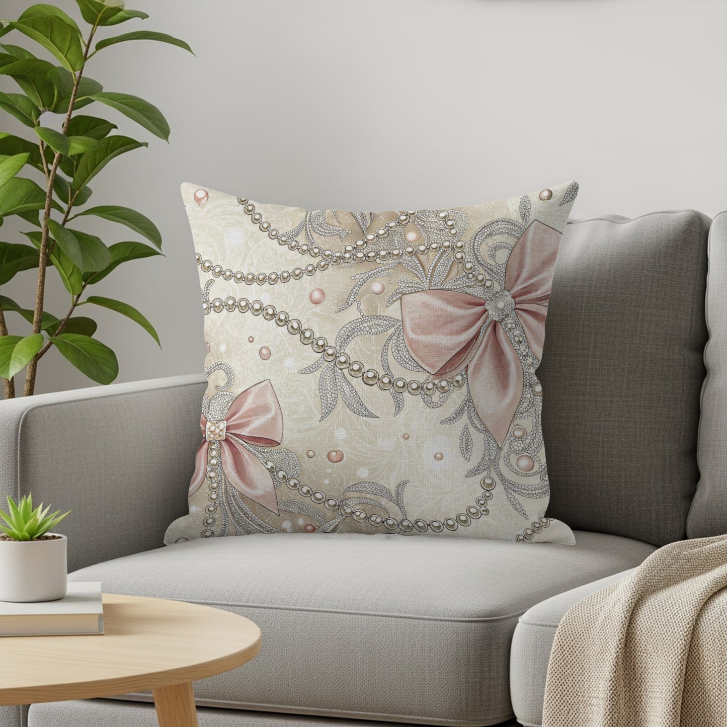 Glamorous Bows and Pearls Pattern Design Pillows & Pillow Cases - Walk Greener
