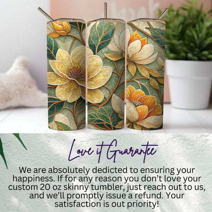 Floral Arrangement Yellow Flower and Green Leaves Art 20 oz Skinny Tumbler - Walk Greener