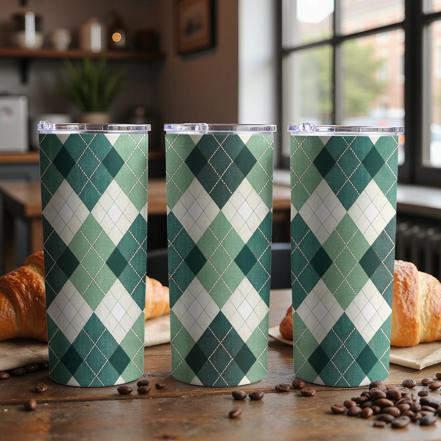 Green Argyle Patterned Tumblers for Stylish Beverages