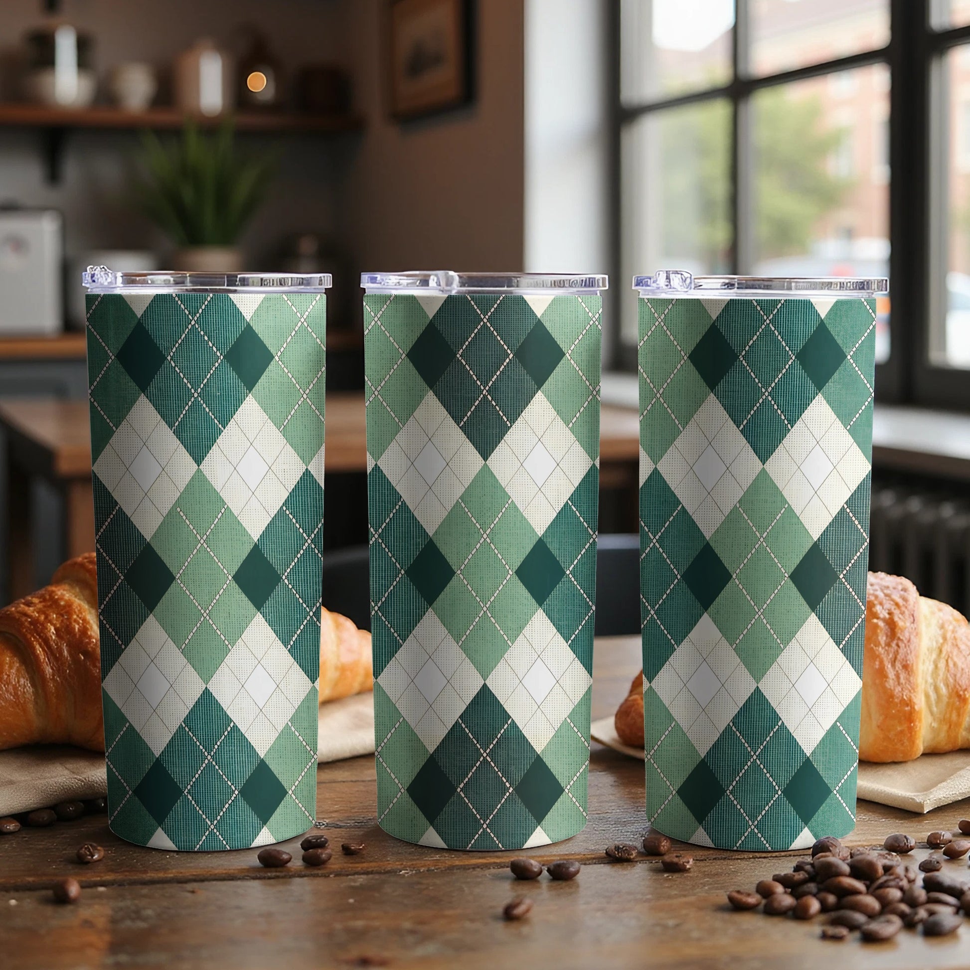 Green Argyle Patterned Tumblers for Stylish Beverages
