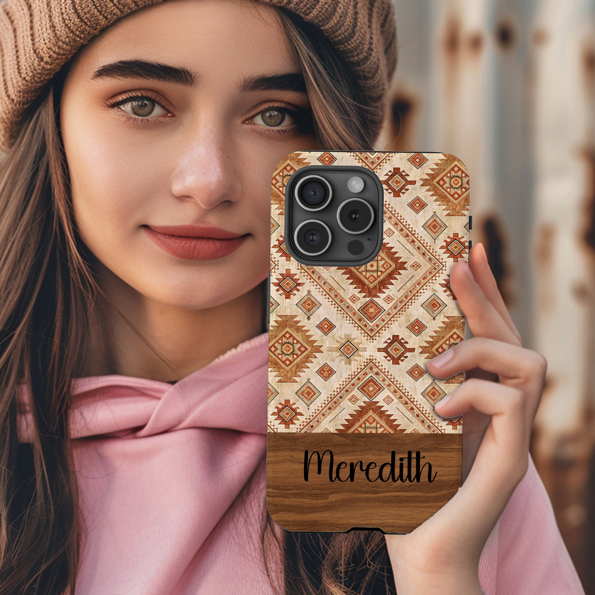 Aztec Inspired Desert Geometric Design With Custom Name Custom Phone Case - Walk Greener
