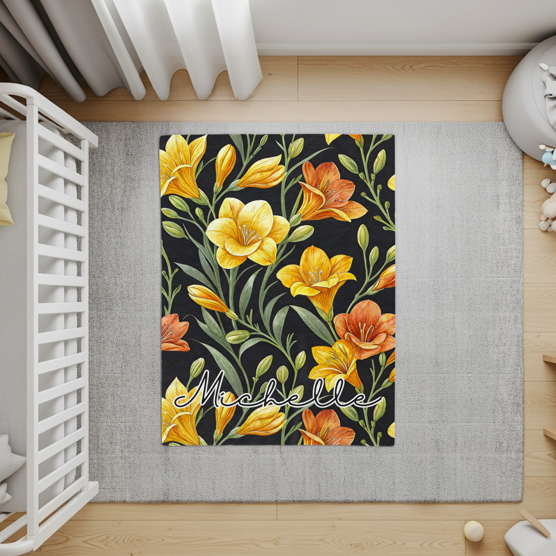 Michelle Personalized Floral Design Nursery Rug