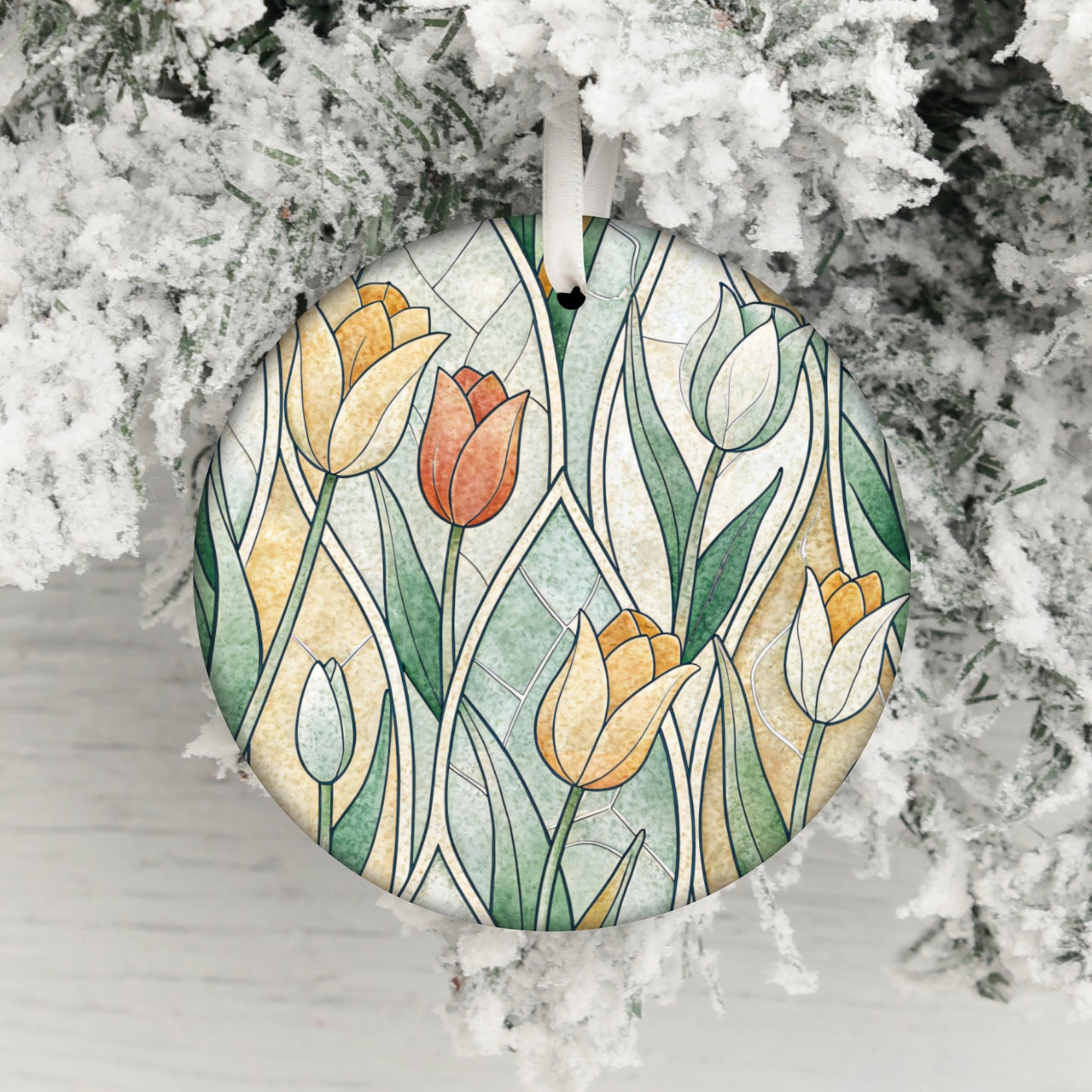 Stained Glass Style Floral Ornament Design for Festive Decor