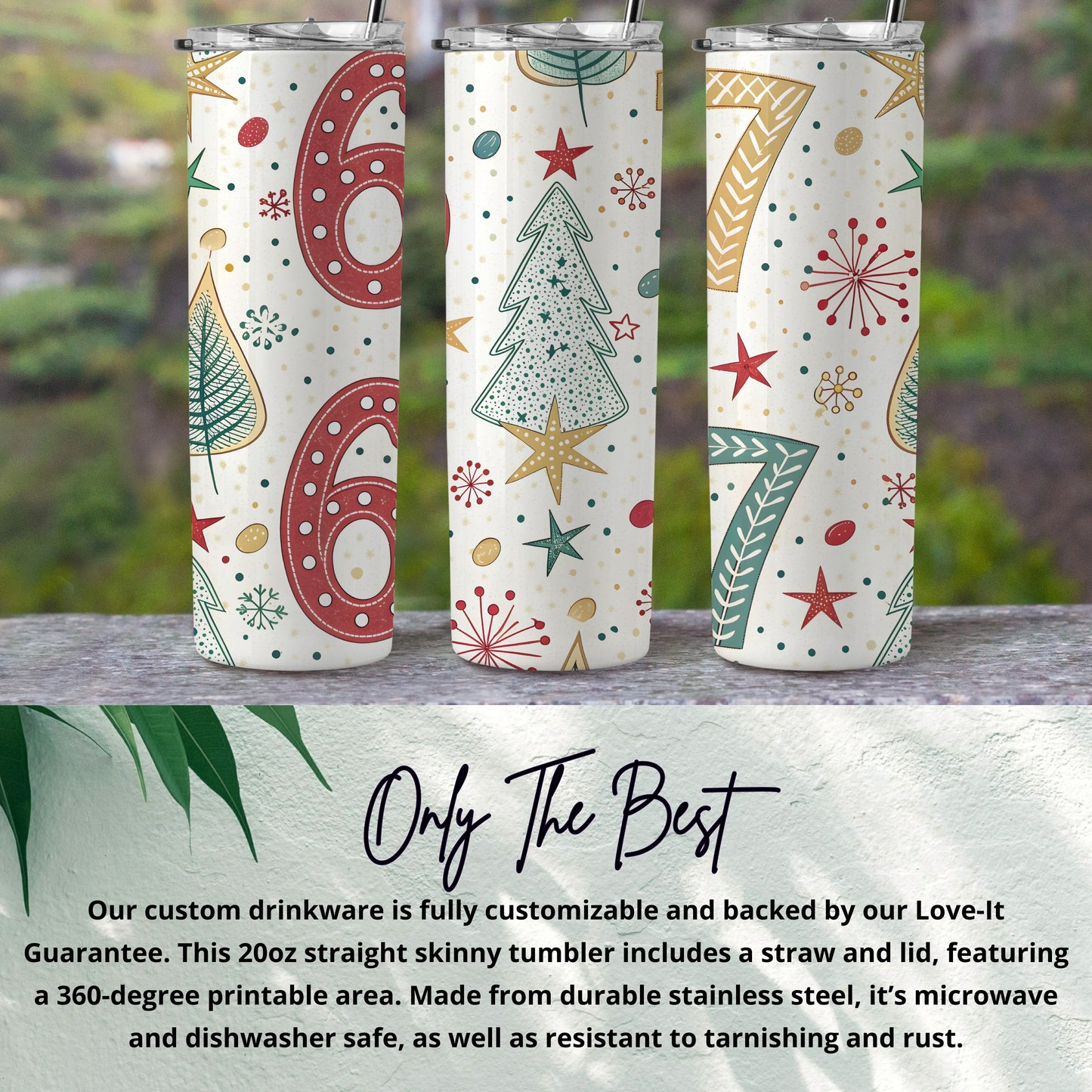 Festive Christmas Skinny Tumbler with Lid and Straw