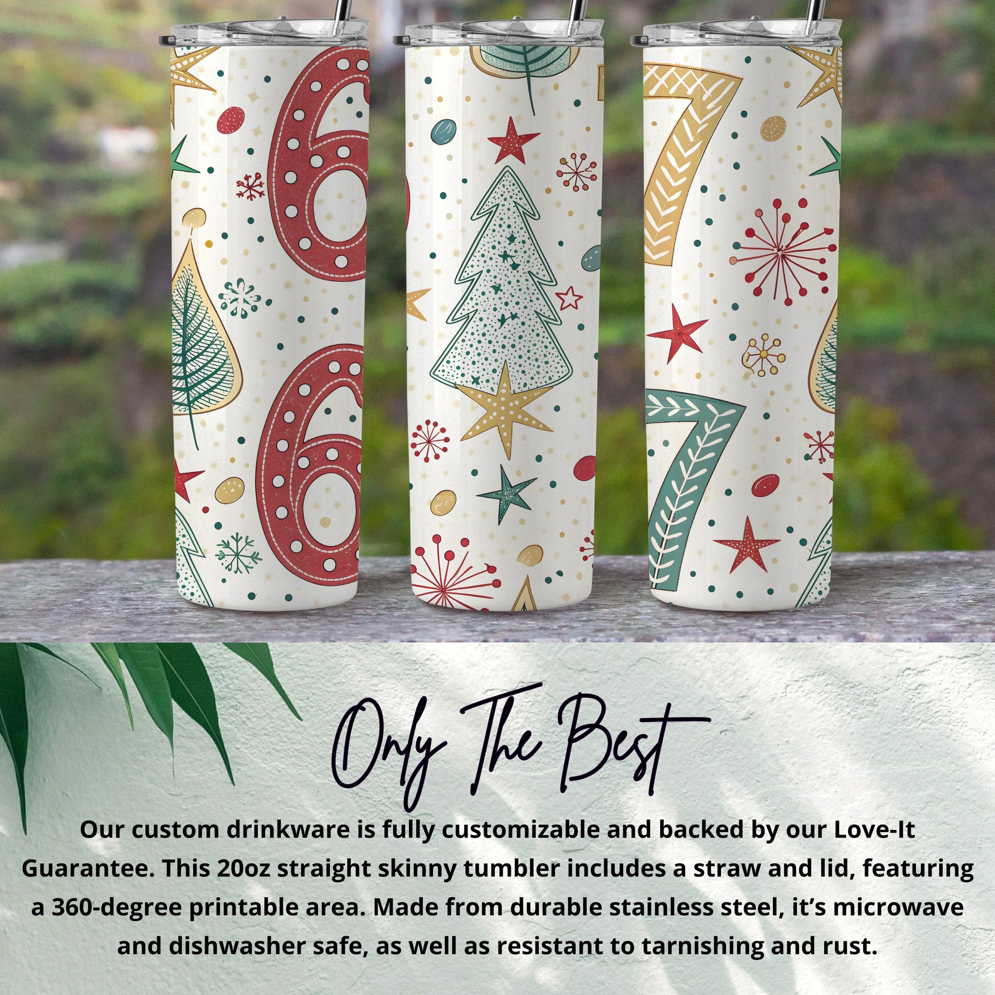Festive Christmas Skinny Tumbler with Lid and Straw