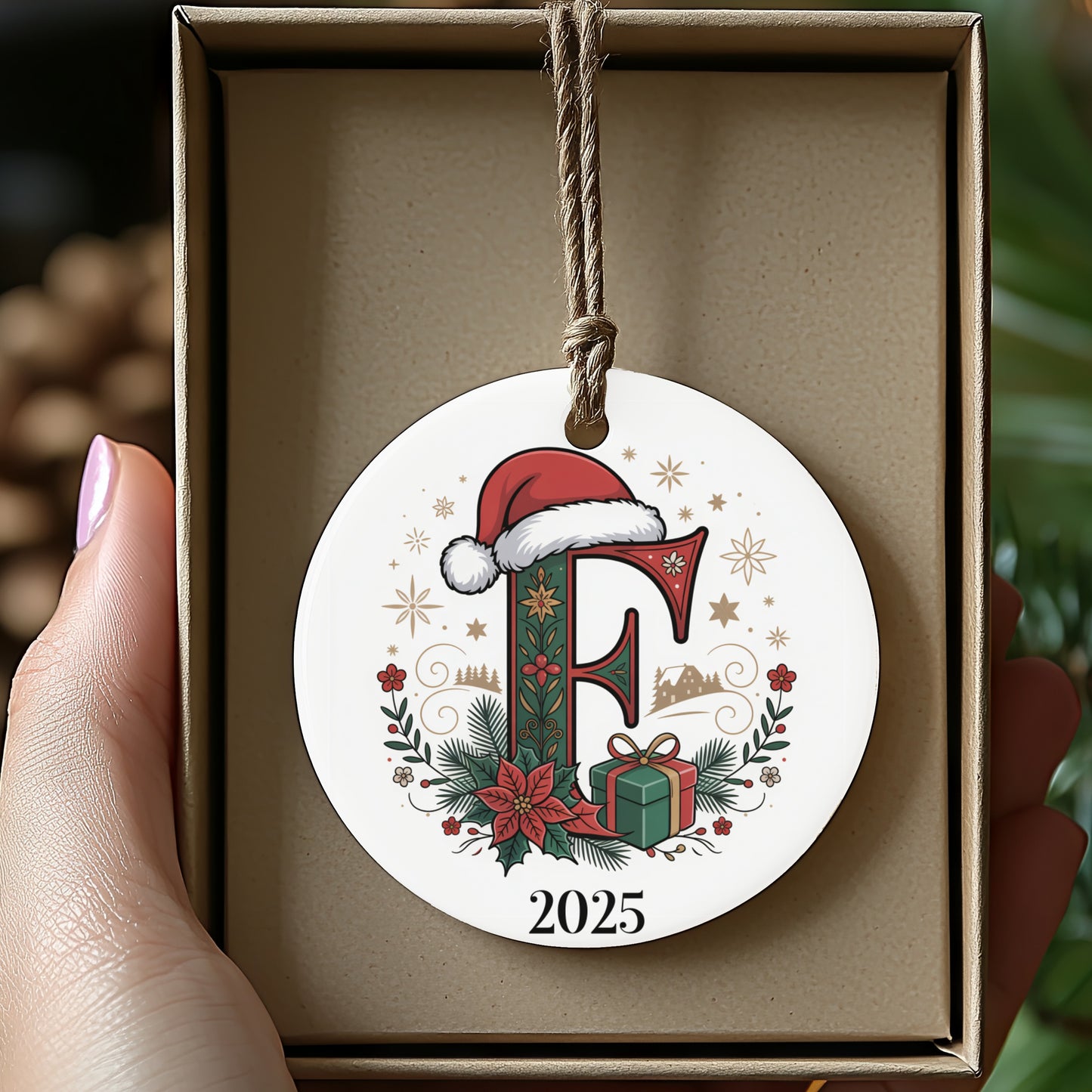 Personalized Christmas 2025 Santa Hat Ornament product type