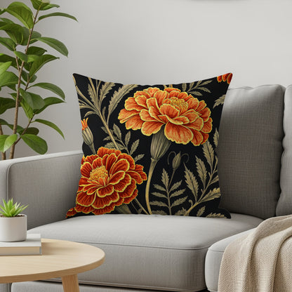 Decorative Pillow with Bold Orange Marigold Design
