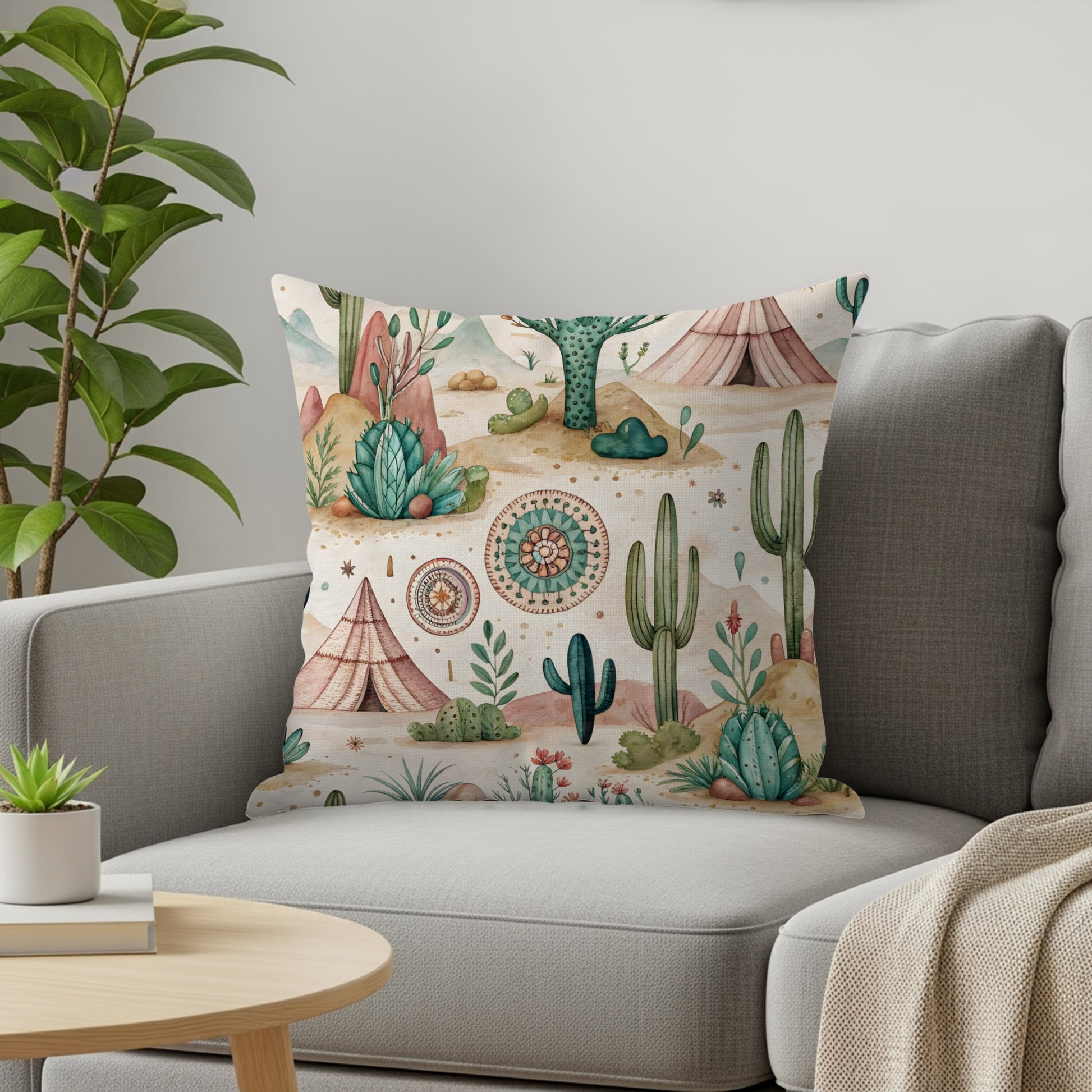 Southwestern Desert Cactus Scene Decorative Pillow