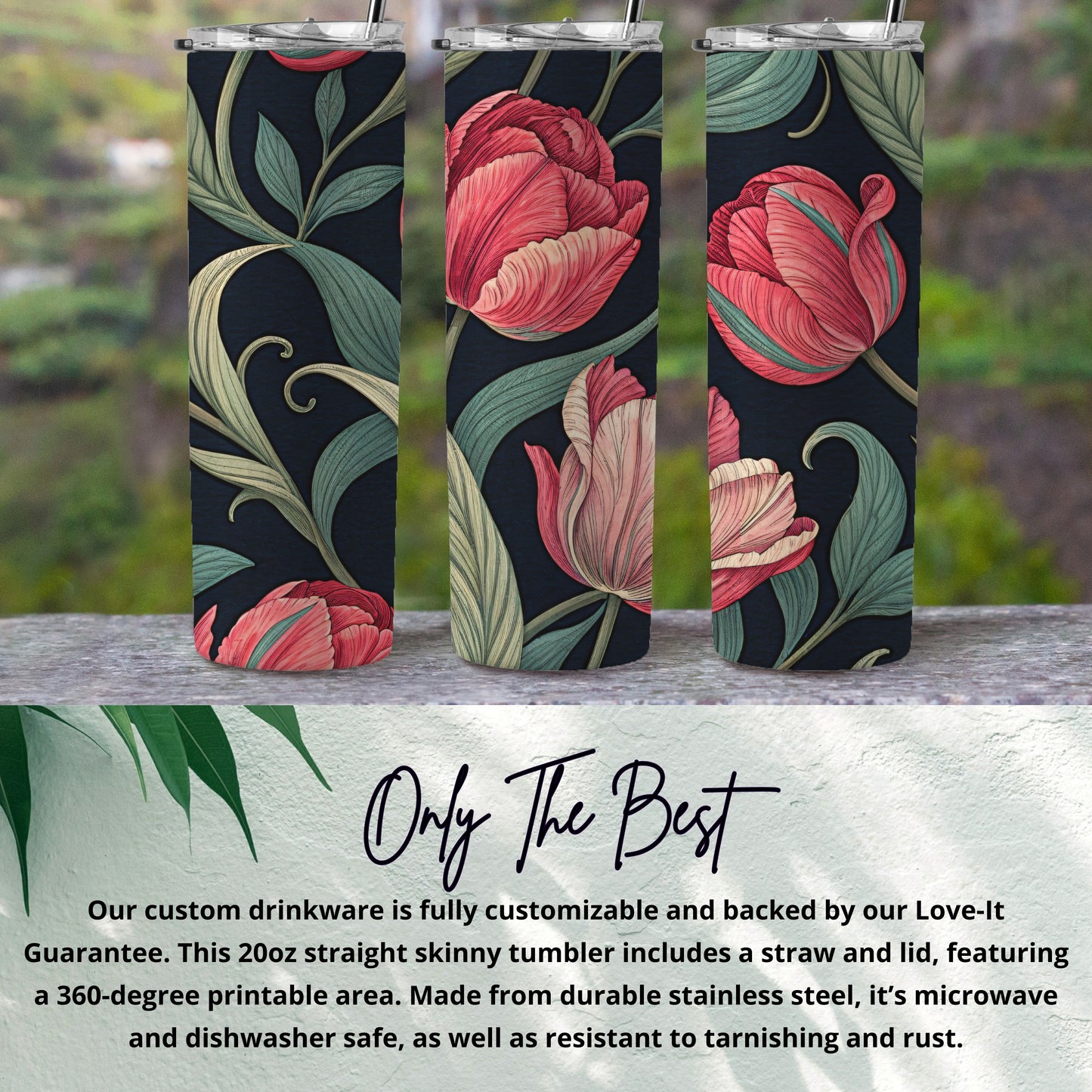 Floral Patterned Customizable Tumbler with Straw and Lid
