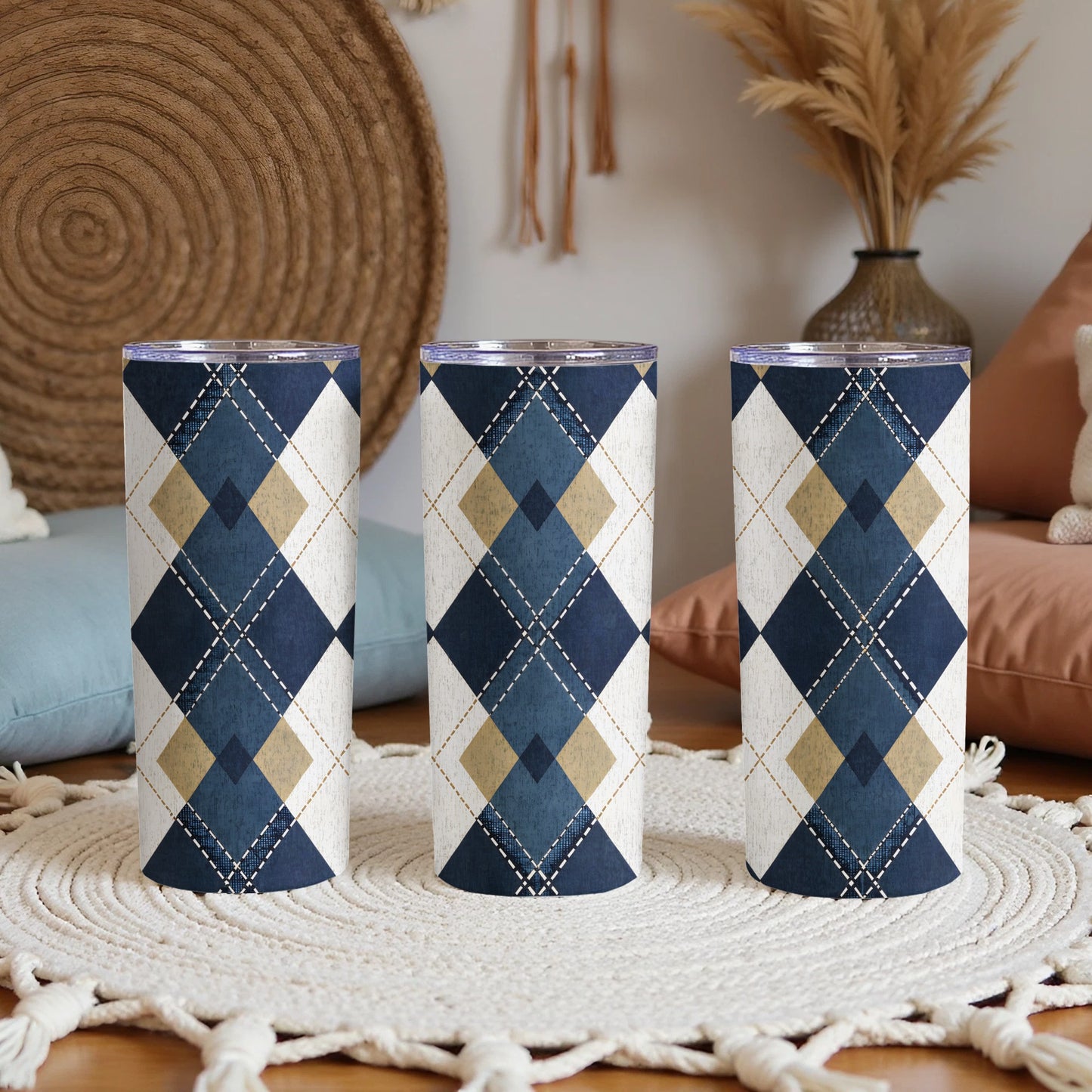 Blue Diamond Pattern Insulated Tumbler Cup Product