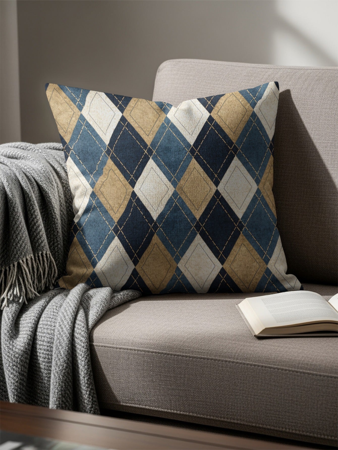 Cozy Argyle Print Decorative Cushion for Living Room