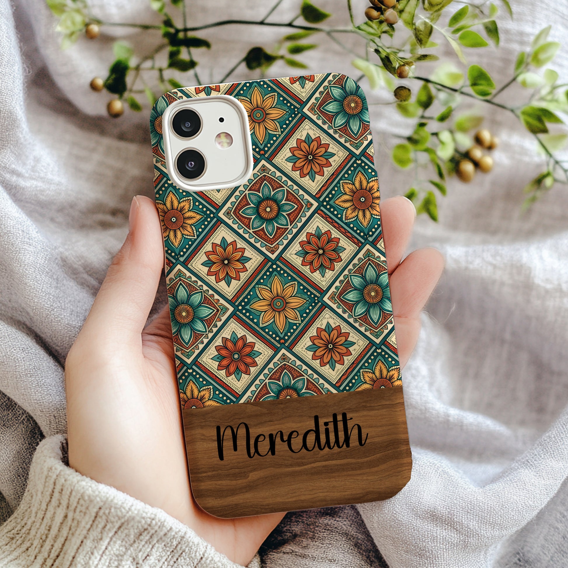Floral Diamond Pattern for Custom Name Phone Case - Walk Greener