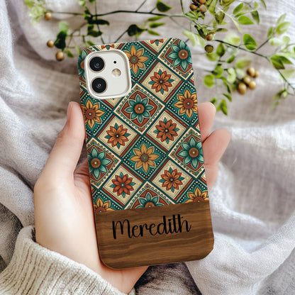 Floral Diamond Pattern for Custom Name Phone Case - Walk Greener